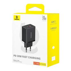 Baseus - Wall Charger Cube - PD, 30W, USB-A + Type-C. QC, 3A - черно