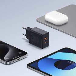 Baseus - Wall Charger Cube - PD, 30W, USB-A + Type-C. QC, 3A - черно