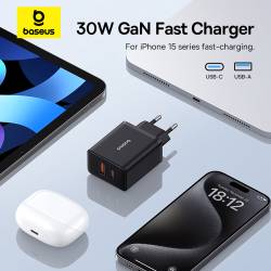 Baseus - Wall Charger Cube - PD, 30W, USB-A + Type-C. QC, 3A - черно