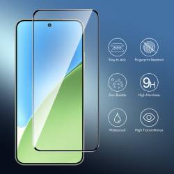 3D стъклен протектор за Xiaomi Redmi Note 17 4G / 5G с лепило по цялата повърхност, черна рамка и твърдост 9H - прозрачен