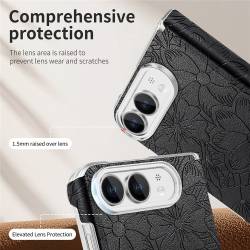 Премиум магнитен кейс за iPhone Duo с релефен флорален дизайн, двойна защита на пантата и удароустойчива конструкция - черен