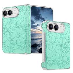 Премиум магнитен кейс за iPhone Duo с релефен флорален дизайн, двойна защита на пантата и удароустойчива конструкция - ментов