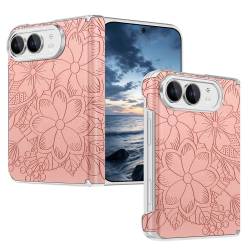 Премиум магнитен кейс за iPhone Duo с релефен флорален дизайн, двойна защита на пантата и удароустойчива конструкция - розов