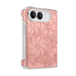 Премиум магнитен кейс за iPhone Duo с релефен флорален дизайн, двойна защита на пантата и удароустойчива конструкция - розов