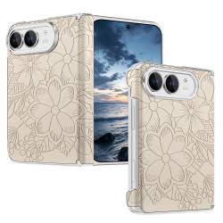 Премиум магнитен кейс за iPhone Duo с релефен флорален дизайн, двойна защита на пантата и удароустойчива конструкция - бежов