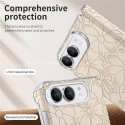Премиум магнитен кейс за iPhone Duo с релефен флорален дизайн, двойна защита на пантата и удароустойчива конструкция - бежов