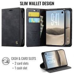 CaseMe Canvas RFID кожен калъф тип тефтер за iPhone Duo - черен