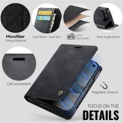CaseMe Canvas RFID кожен калъф тип тефтер за iPhone Duo - черен