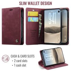 CaseMe Canvas RFID кожен калъф тип тефтер за iPhone Duo - бордо