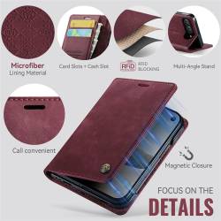 CaseMe Canvas RFID кожен калъф тип тефтер за iPhone Duo - бордо