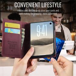 CaseMe Canvas RFID кожен калъф тип тефтер за iPhone Duo - бордо