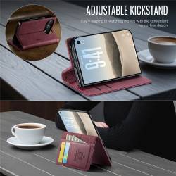 CaseMe Canvas RFID кожен калъф тип тефтер за iPhone Duo - бордо