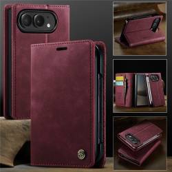 CaseMe Canvas RFID кожен калъф тип тефтер за iPhone Duo - бордо