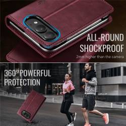 CaseMe Canvas RFID кожен калъф тип тефтер за iPhone Duo - бордо