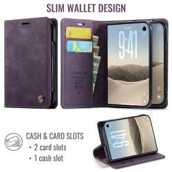 CaseMe Canvas RFID кожен калъф тип тефтер за iPhone Duo - лилав