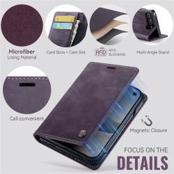 CaseMe Canvas RFID кожен калъф тип тефтер за iPhone Duo - лилав