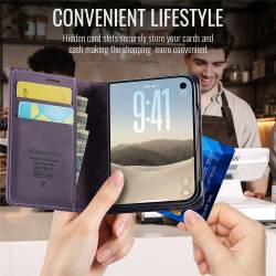 CaseMe Canvas RFID кожен калъф тип тефтер за iPhone Duo - лилав