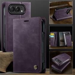 CaseMe Canvas RFID кожен калъф тип тефтер за iPhone Duo - лилав