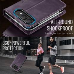 CaseMe Canvas RFID кожен калъф тип тефтер за iPhone Duo - лилав