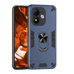 Удароустойчив хибриден кейс за Xiaomi Redmi Note 17 4G / 5G, въртящ се пръстен-стойка и повдигнати защитни ръбове - син