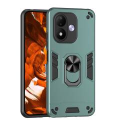 Удароустойчив хибриден кейс за Xiaomi Redmi Note 17 4G / 5G, въртящ се пръстен-стойка и повдигнати защитни ръбове - зелен