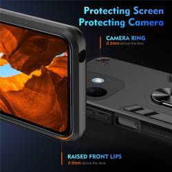 Удароустойчив хибриден кейс за Xiaomi Redmi Note 17 Pro 5G, въртящ се пръстен-стойка и повдигнати защитни ръбове - черен