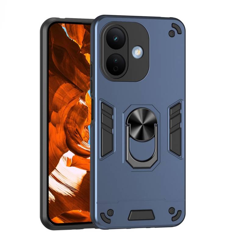 Удароустойчив хибриден кейс за Xiaomi Redmi Note 17 Pro 5G, въртящ се пръстен-стойка и повдигнати защитни ръбове - син