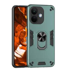 Удароустойчив хибриден кейс за Xiaomi Redmi Note 17 Pro 5G, въртящ се пръстен-стойка и повдигнати защитни ръбове - зелен