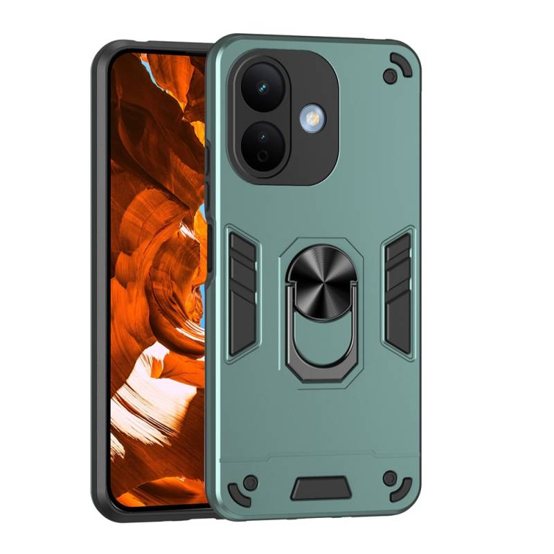 Удароустойчив хибриден кейс за Xiaomi Redmi Note 17 Pro 5G, въртящ се пръстен-стойка и повдигнати защитни ръбове - зелен