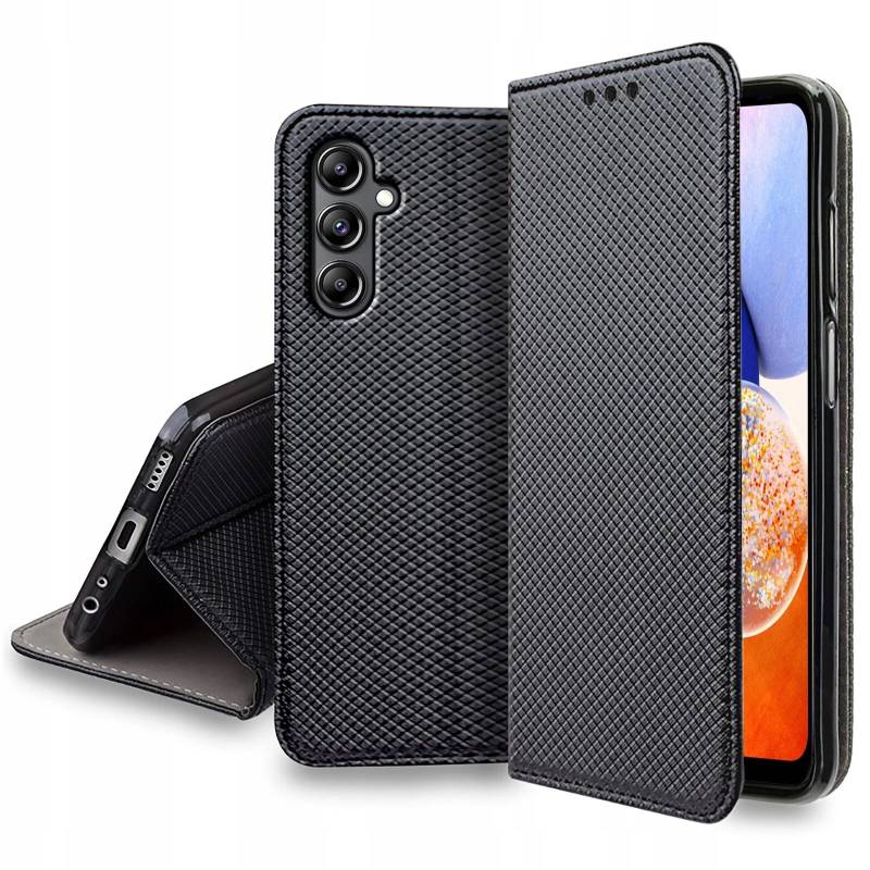 Кожен калъф тип портфейл за Samsung Galaxy A14 4G / 5G - черен