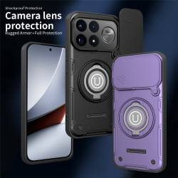 Брониран магнитен кейс с пръстен и капак за Xiaomi Poco F9 Pro - черен