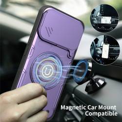 Брониран магнитен кейс с пръстен и капак за Xiaomi Poco F9 Pro - черен