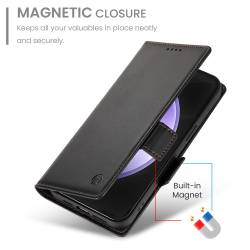 Стилен и тънък кожен калъф за Samsung Galaxy S26 FE - черен