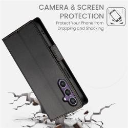 Стилен и тънък кожен калъф за Samsung Galaxy S26 FE - черен