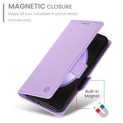 Стилен и тънък кожен калъф за Samsung Galaxy S26 FE - лилав