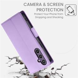 Стилен и тънък кожен калъф за Samsung Galaxy S26 FE - лилав