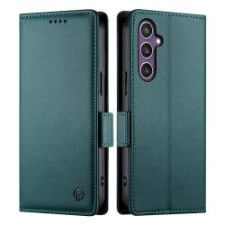 Стилен и тънък кожен калъф за Samsung Galaxy S26 FE - зелен