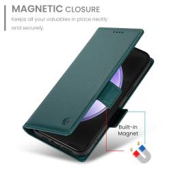 Стилен и тънък кожен калъф за Samsung Galaxy S26 FE - зелен