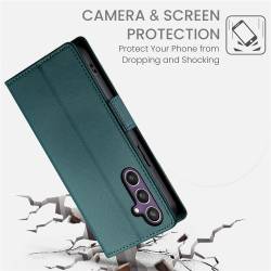 Стилен и тънък кожен калъф за Samsung Galaxy S26 FE - зелен