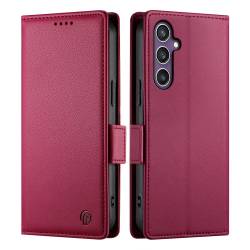 Стилен и тънък кожен калъф за Samsung Galaxy S26 FE - бордо