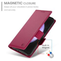 Стилен и тънък кожен калъф за Samsung Galaxy S26 FE - бордо