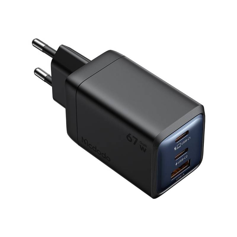 Mcdodo Mini GaN 67W бързо зарядно с 2x USB-C и USB-A - черен