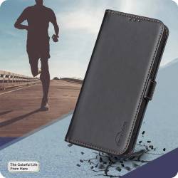 Кожен калъф тип тефтер със стойка за Samsung Galaxy A17 4G / 5G / Galaxy A18 4G - черен