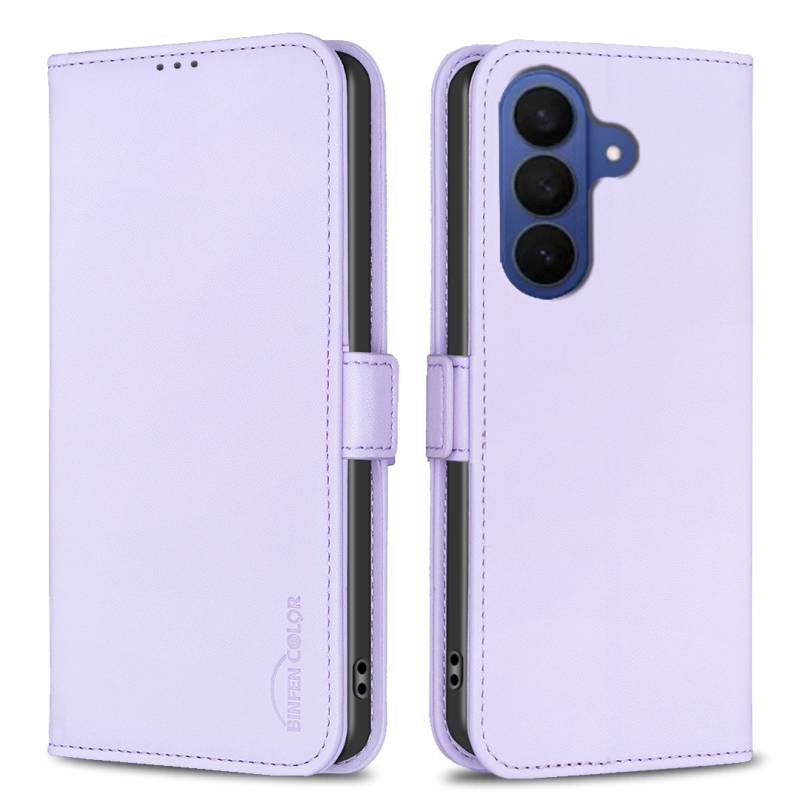 Кожен калъф тип тефтер със стойка за Samsung Galaxy A17 4G / 5G / Galaxy A18 4G - лилав