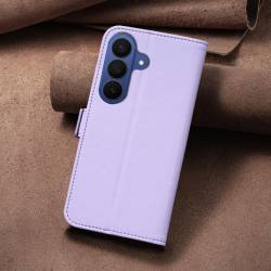 Кожен калъф тип тефтер със стойка за Samsung Galaxy A17 4G / 5G / Galaxy A18 4G - лилав